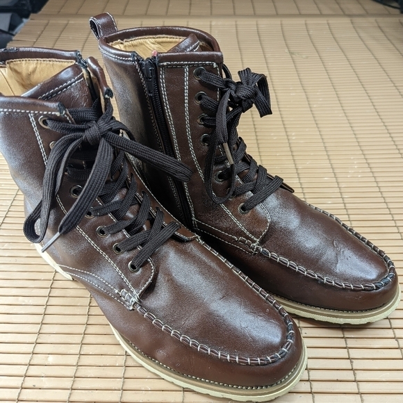 Converse men's sz 11M brown moccasin toe bold white cord stitching leather boots - Picture 3 of 10